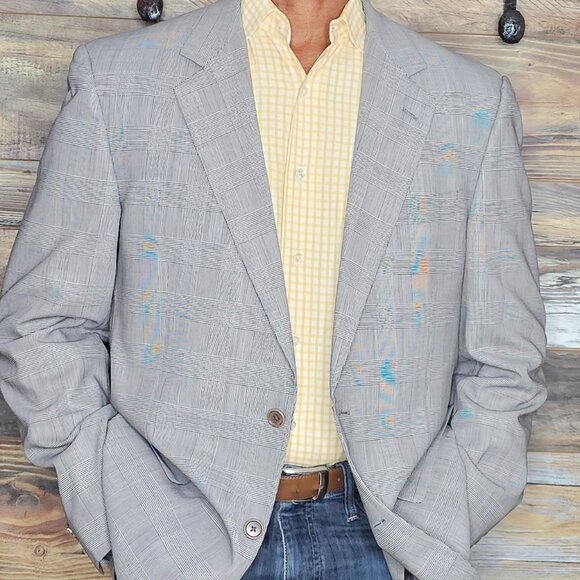 Brooks Brothers Loro Piana Italy Madison 100% Wool Gray Plaid Blazer Jacket 43L